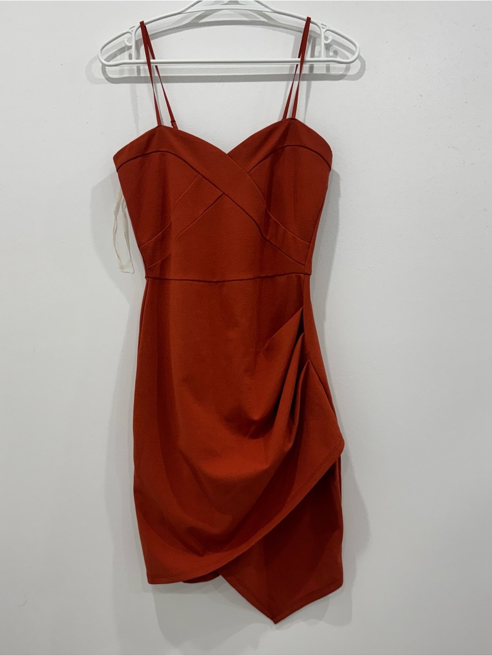 Charlotte Russe Rust Orange Bodycon Mini Dress | Draped Wrap Hem | Size S